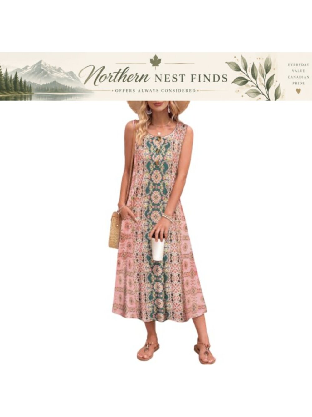 Sleeveless Maxi Dress with Pockets Loose Fit Boho Summer Beach Sundress